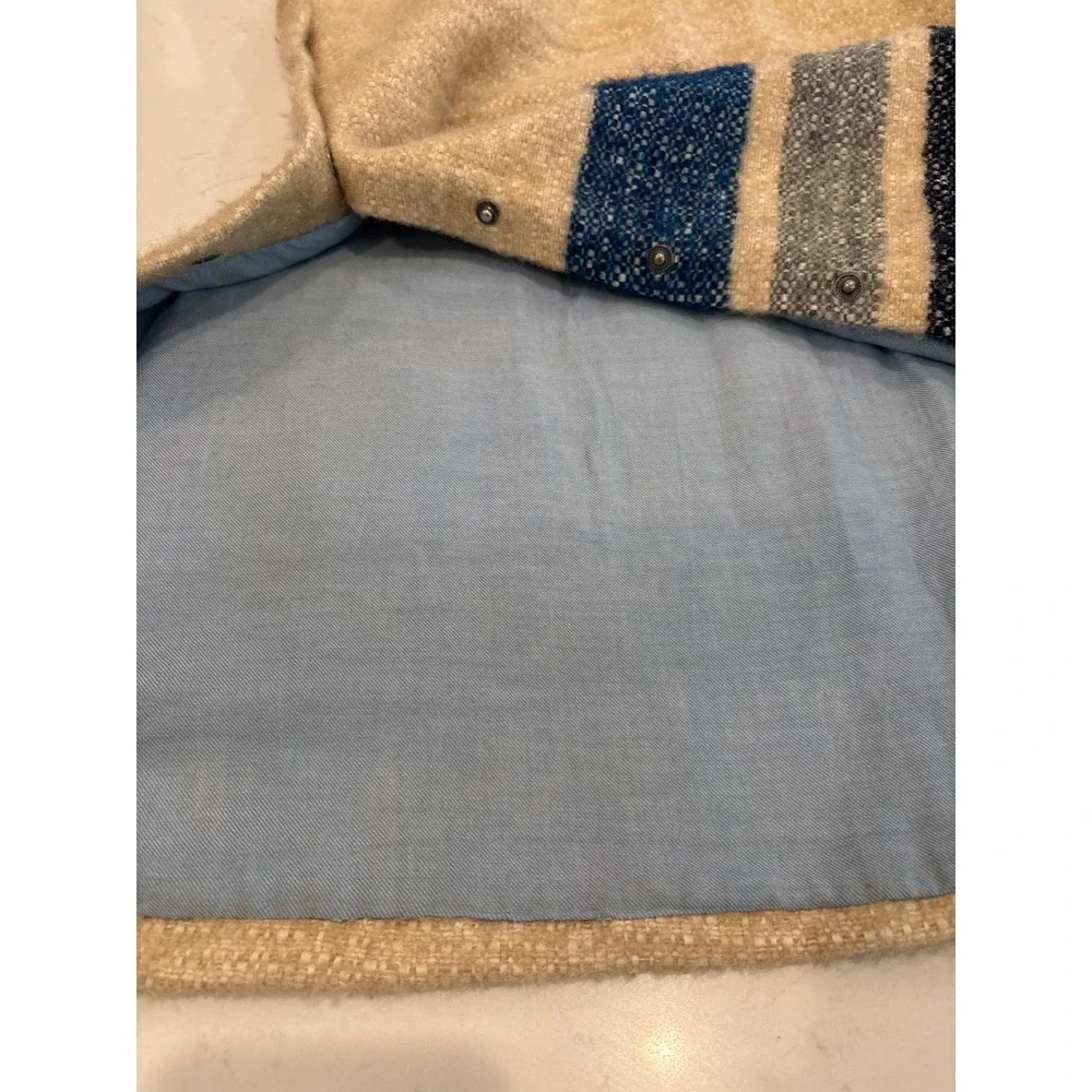 Sea New York Silk Wool Tweed Striped V-Neck Snap Side Shift Dress Oatmeal,Blue 6 - Picture 6 of 10